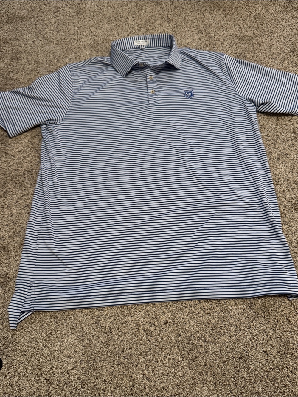 Peter Millar Summer Comfort Light Blue & White Striped Polo Shirt size XL